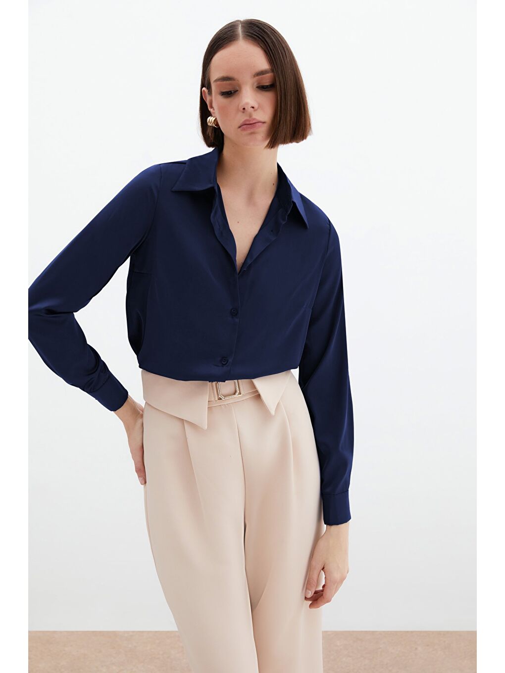 Saten Gömlek - Lacivert-2