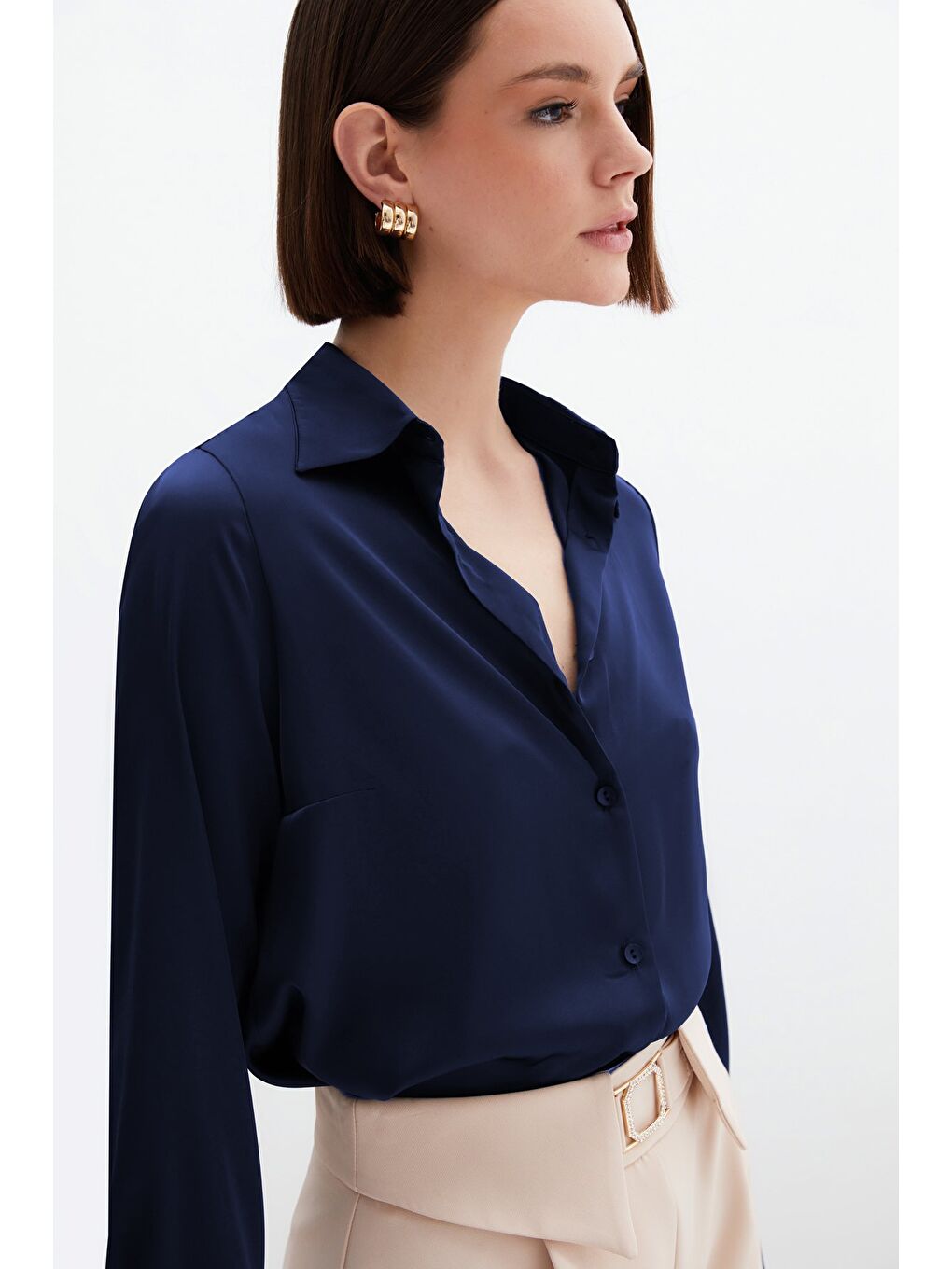 Saten Gömlek - Lacivert-3