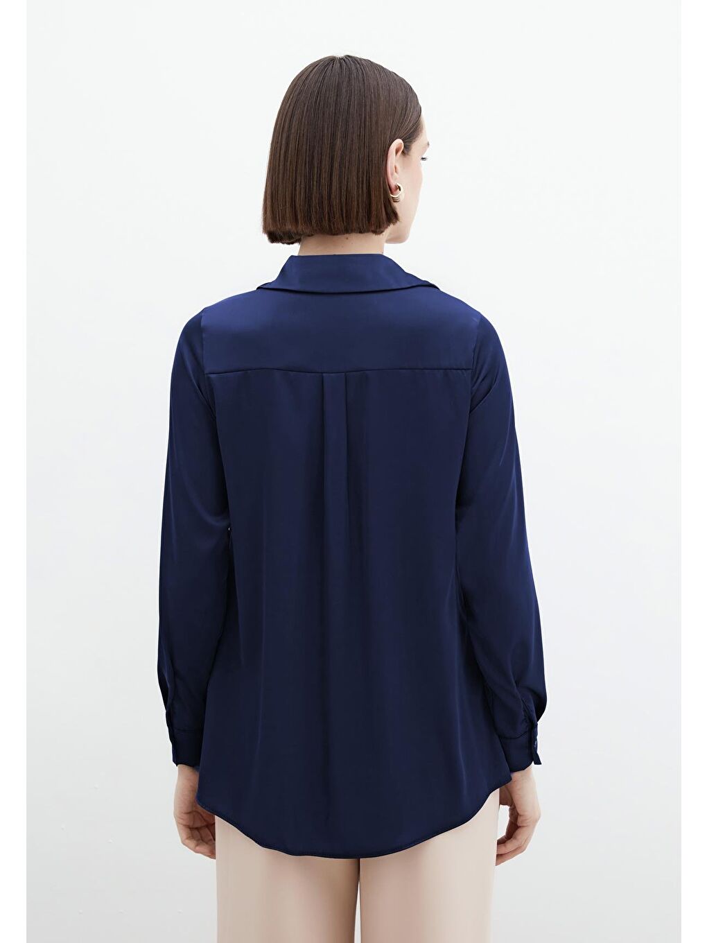 Saten Gömlek - Lacivert-4