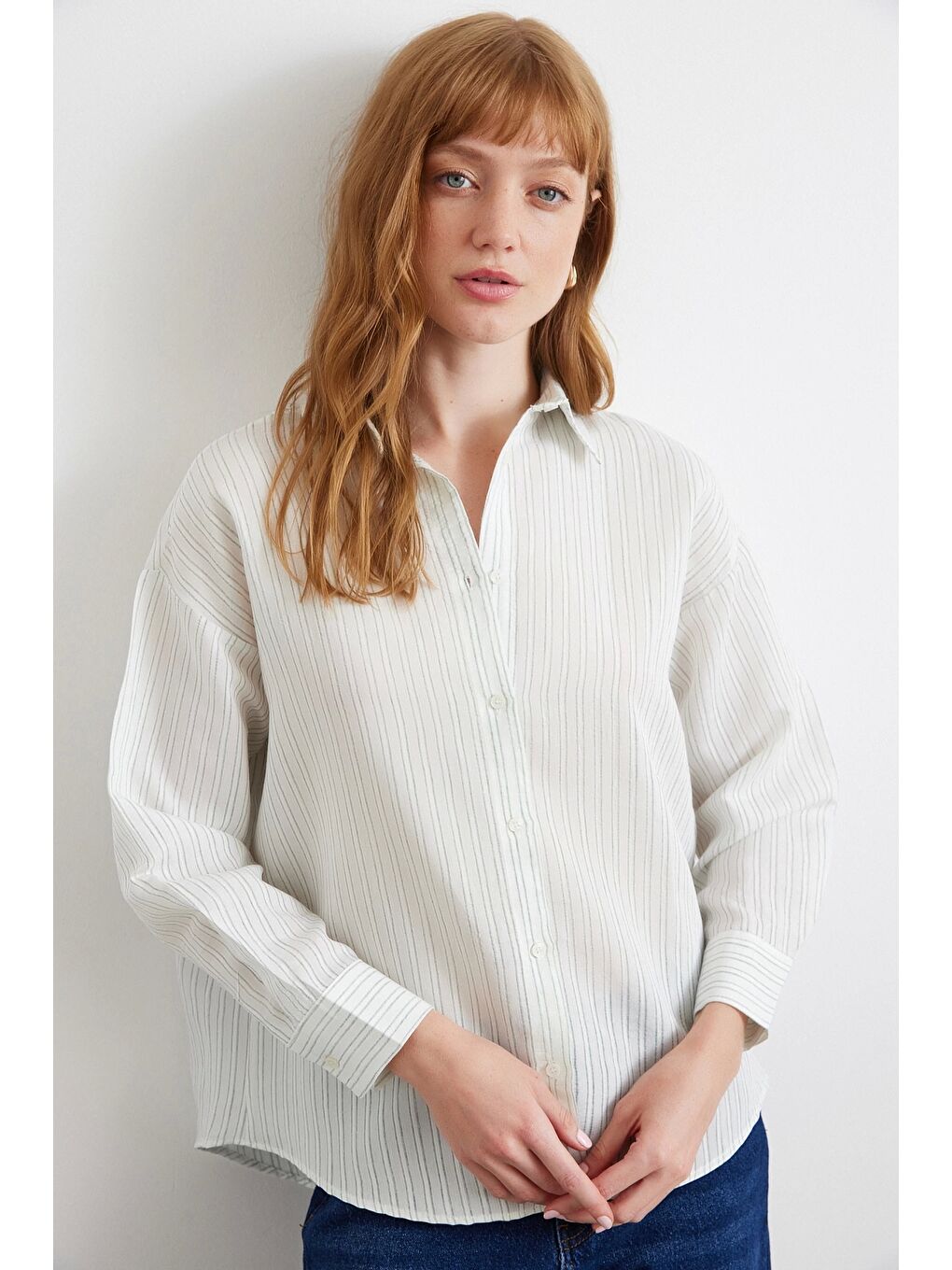 Karışık Simetrik Çizgili Gömlek Mint-3