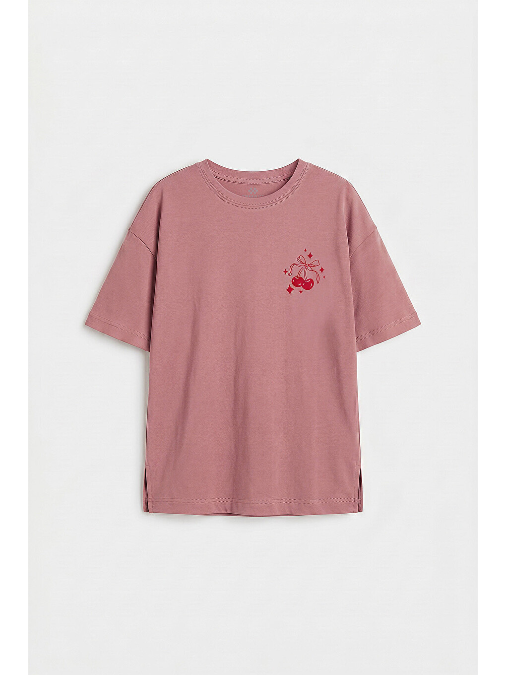 Pembe Gül Kurusu Oversize Kısa Kollu Baskılı Kız Çocuk T-shirt - 75176