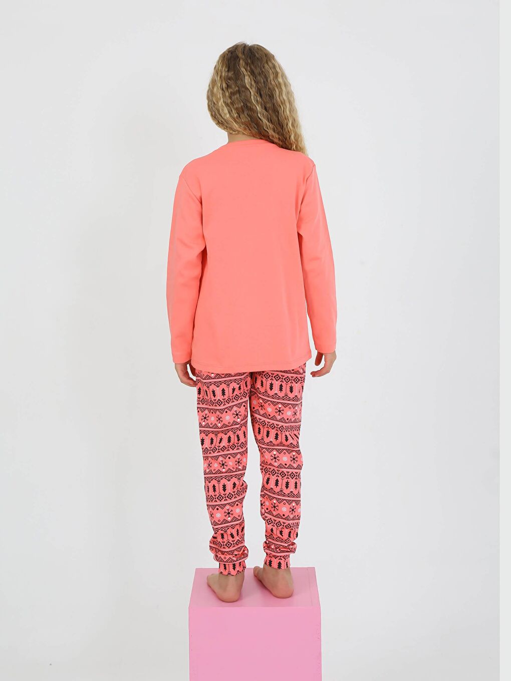 Pembe Kız Çocuk Uzun Kollu %100 Pamuklu Pijama Takımı Cookie Team-2