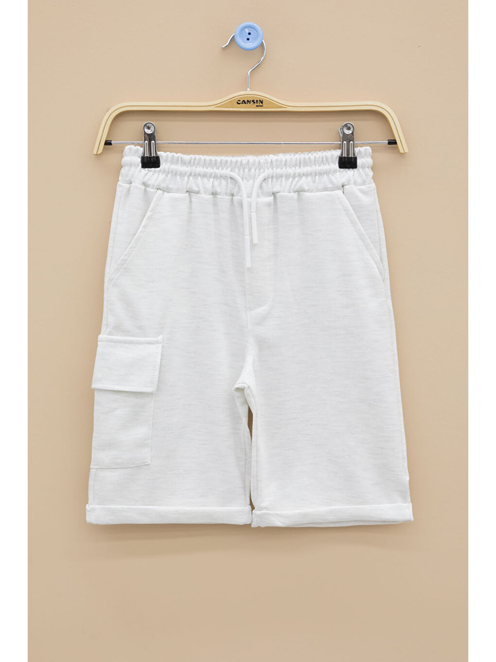 Açık Gri Tek Kargo Cepli Erkek Çocuk Düz Şort 21119