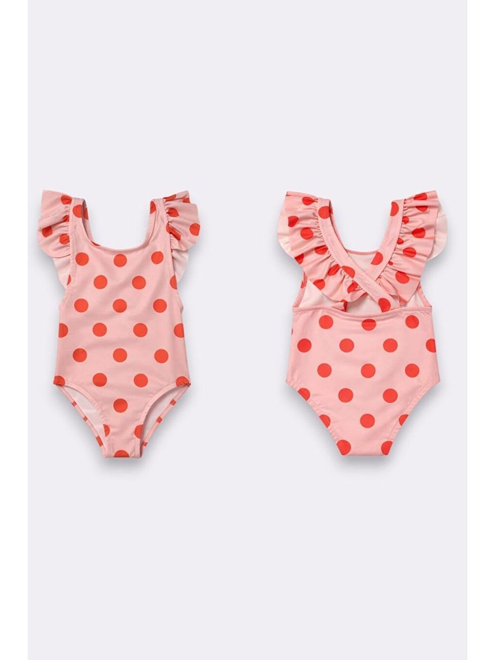 Pembe Kız Çocuk Fırfır Detaylı Tasarım Çapraz Askılı Mayo 12725