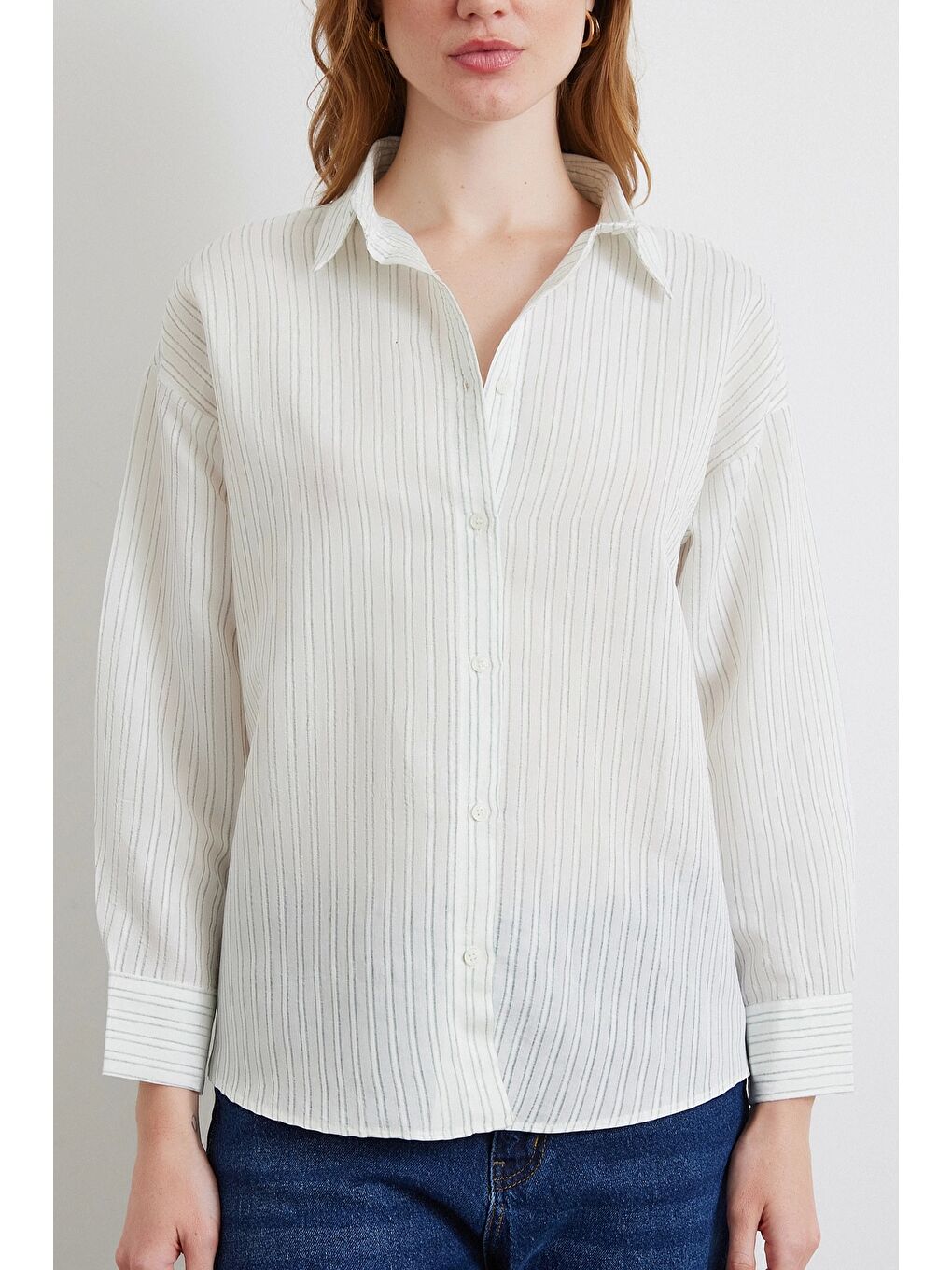 Karışık Simetrik Çizgili Gömlek Mint-4