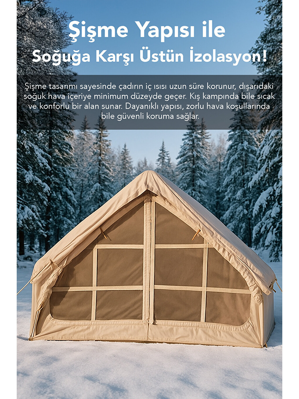 Bej Tek Kapılı 6 Kişilik Kamp Çadırı - 4 Mevsim Su Geçirmez Şişme Kamp Çadırı 300x210 cm-3
