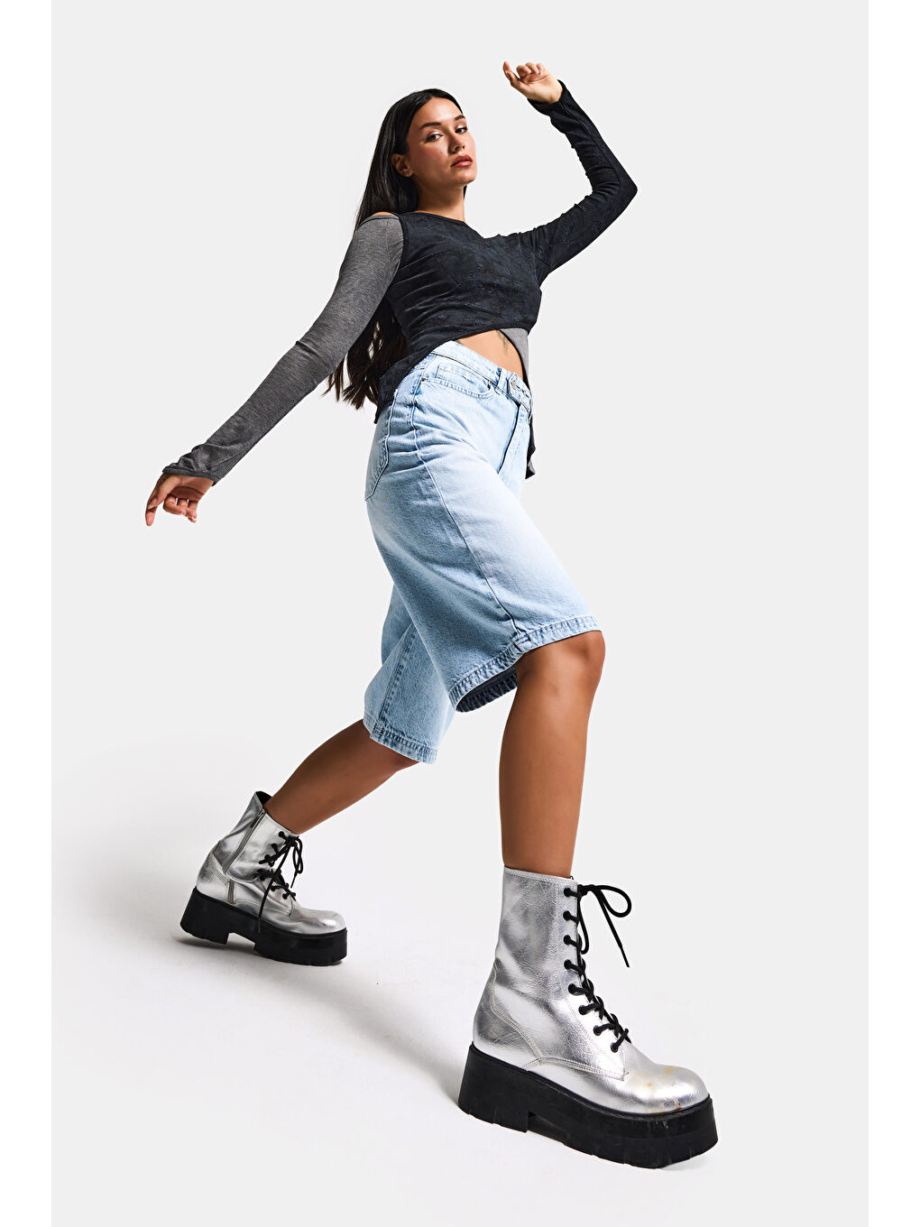 Mavi Kadın Ice 4s6-3 Maxi Boy Bermuda Kemer Detaylı Denim Şort-1