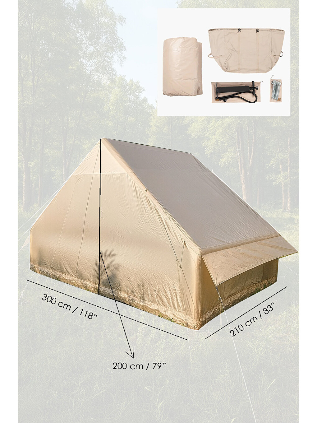Bej Tek Kapılı 6 Kişilik Kamp Çadırı - 4 Mevsim Su Geçirmez Şişme Kamp Çadırı 300x210 cm-4