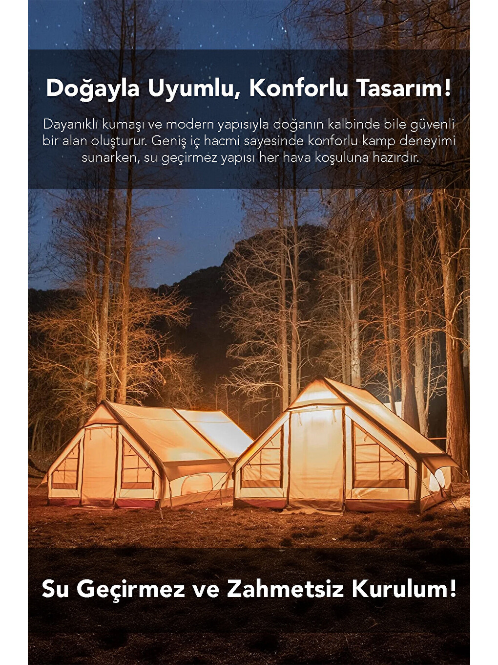 Bej 12 Kişilik Şişme Kamp Çadırı - 4 Mevsim Su Geçirmez Pencereli Kamp Çadırı 300x400 cm-3