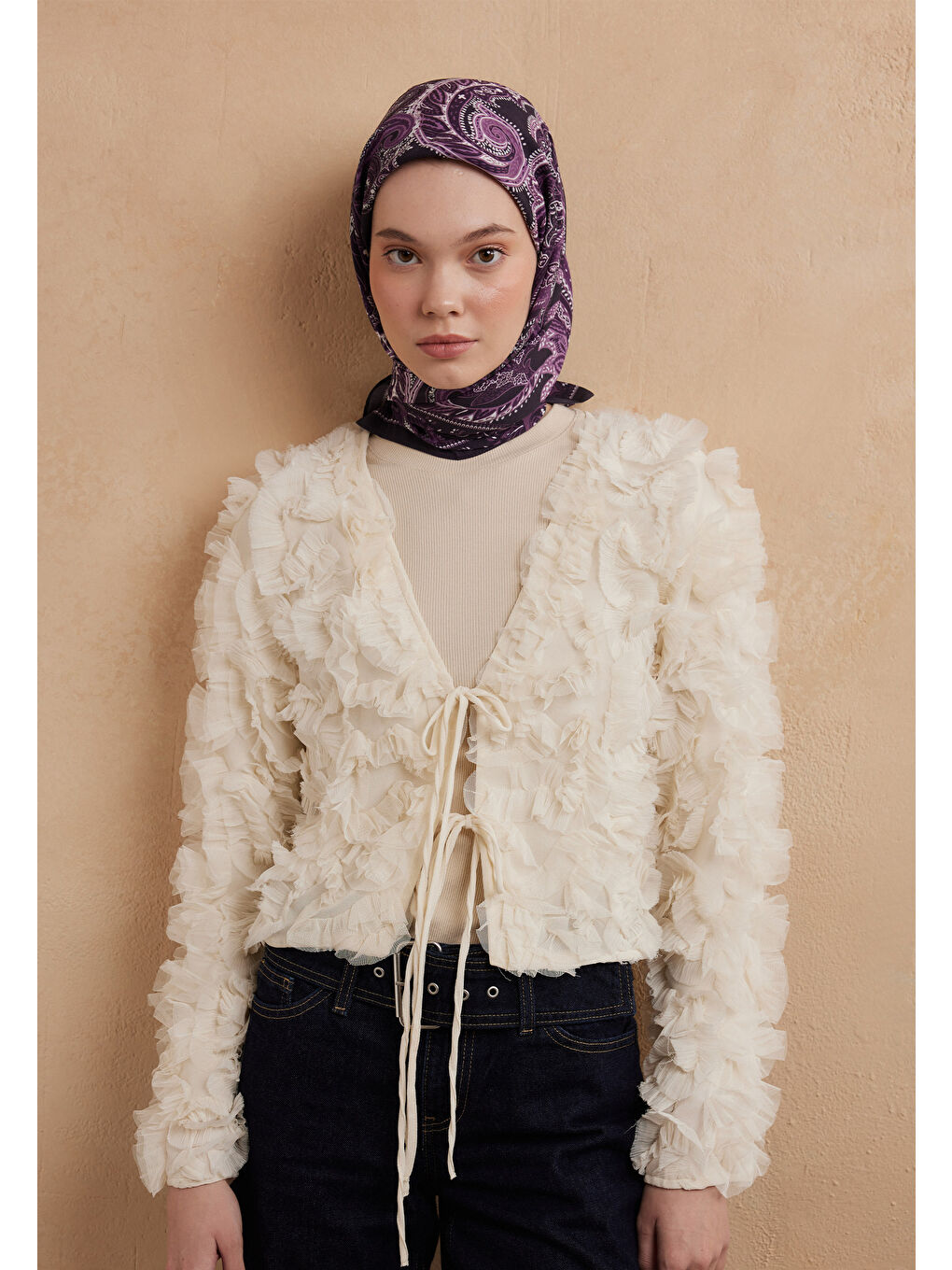 Dark Vıntage Desen Pamuk İpek Eşarp Patlıcan Moru-3