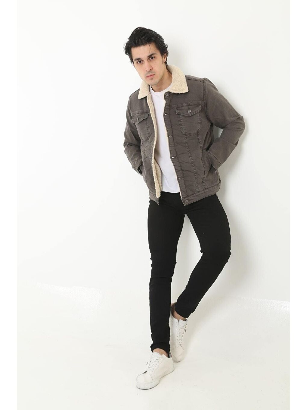 Antrasit Erkek Içi Kürklü Jean Ceket-1