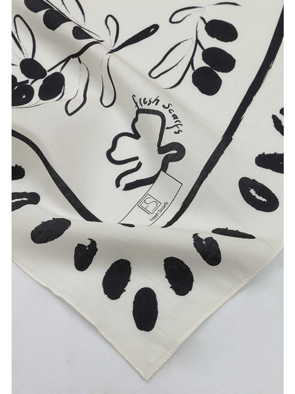 Luna Desen Pamuk İpek Eşarp Ekru-3