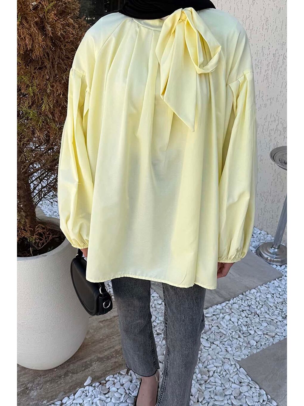 Yaka Fular Detaylı Gömlek Sarı-2