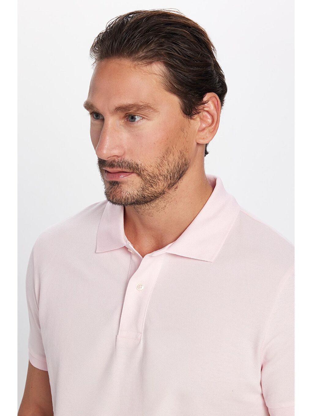 Erkek Slim Fit Dar Kesim %100 Pamuk Pembe Polo Yaka Tişört-1