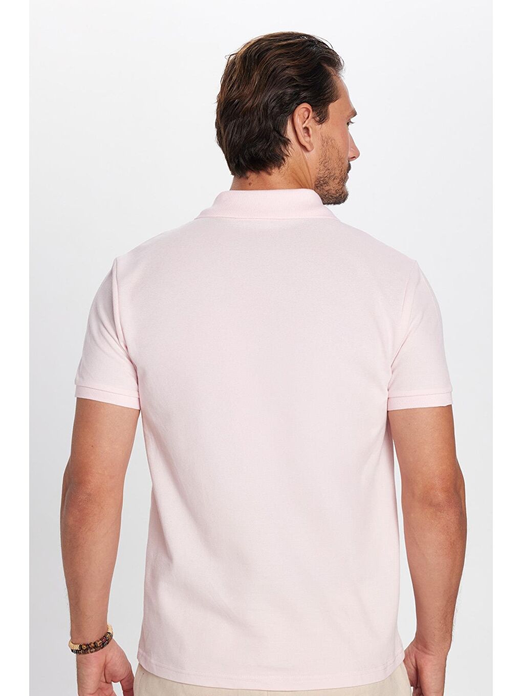 Erkek Slim Fit Dar Kesim %100 Pamuk Pembe Polo Yaka Tişört-4