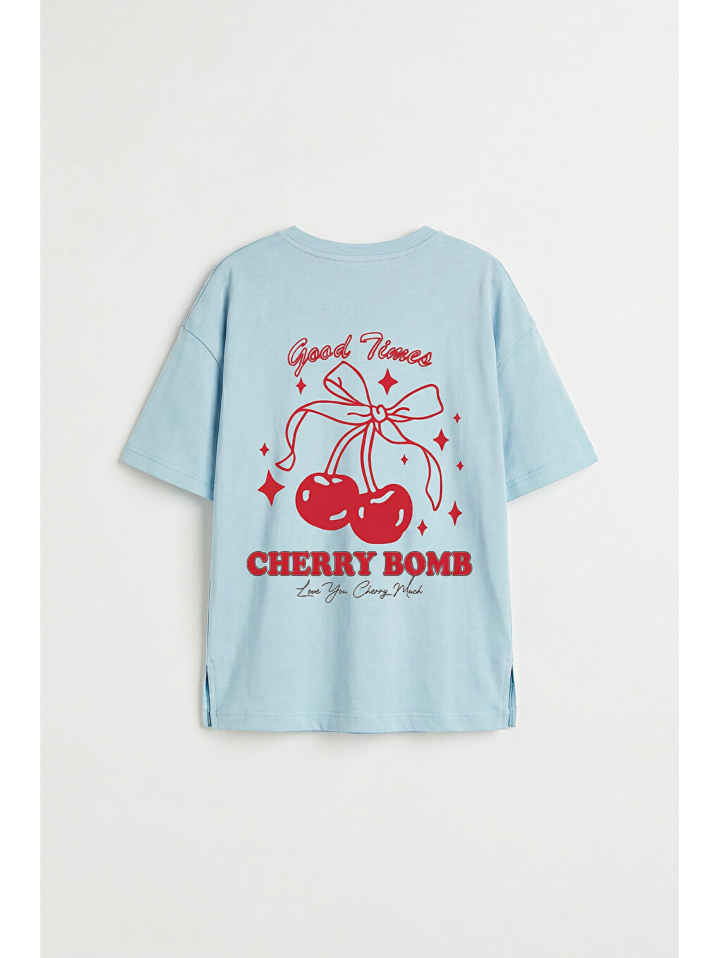 Açık Mavi Oversize Kısa Kollu Baskılı Kız Çocuk T-shirt - 75176-1