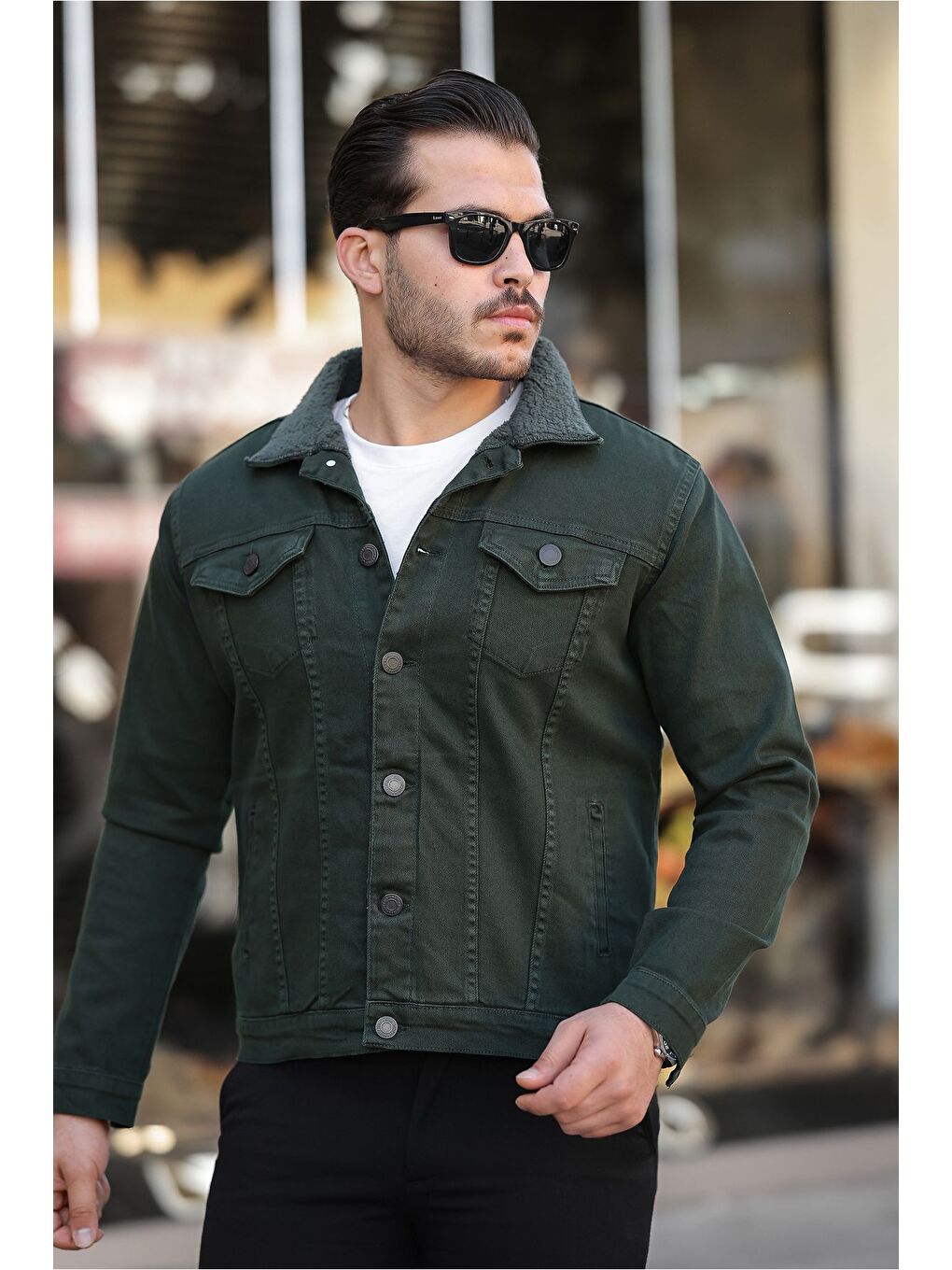 Erkek Trend Kışlık Içi Kürklü Jean Ceket Haki-2