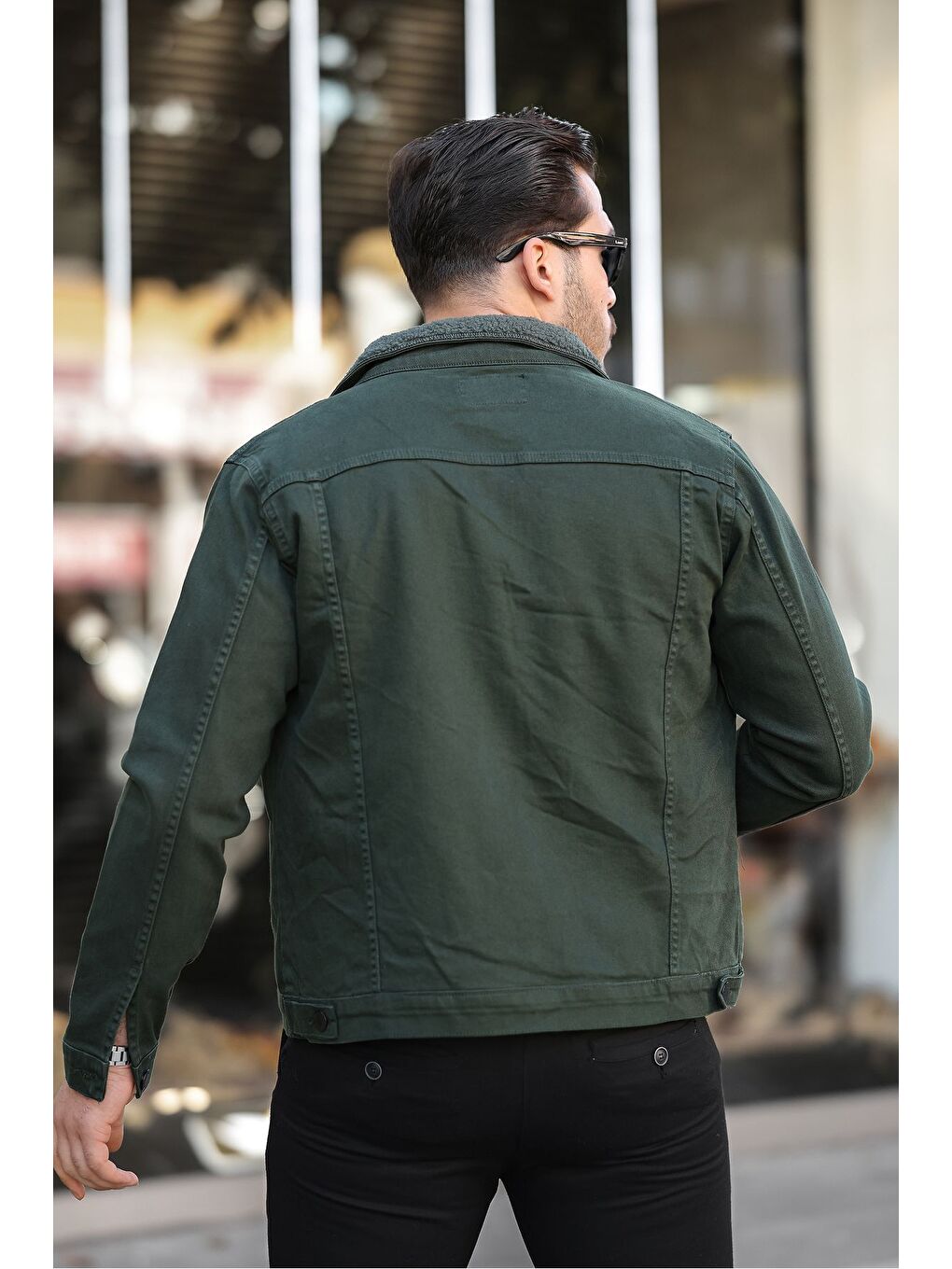 Erkek Trend Kışlık Içi Kürklü Jean Ceket Haki-4