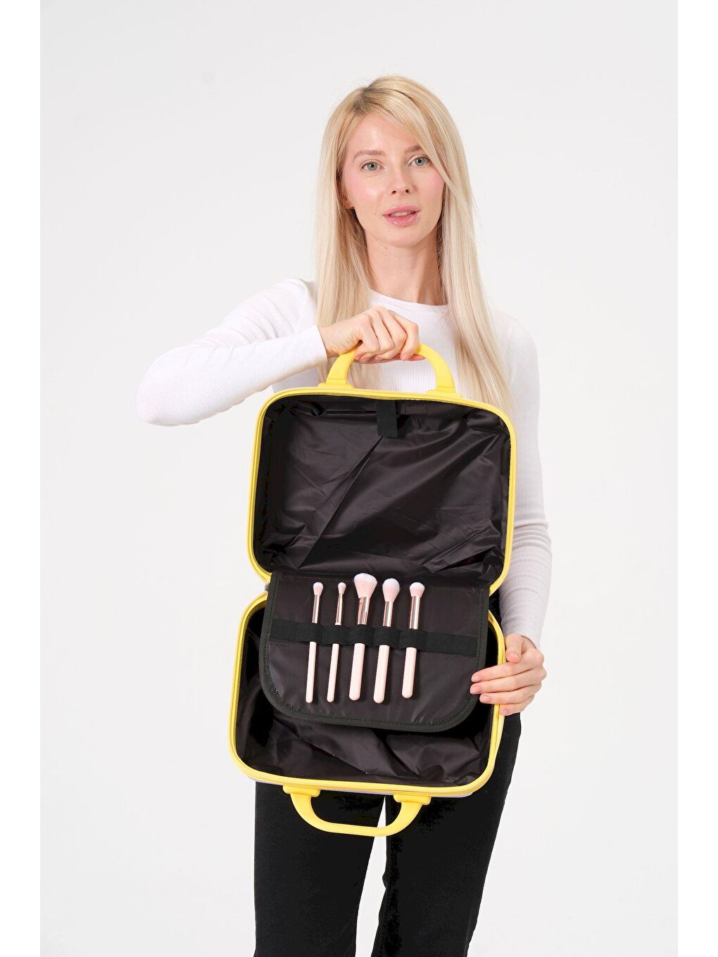 Lila-Sarı PP Silikon Makyaj Çantası-4