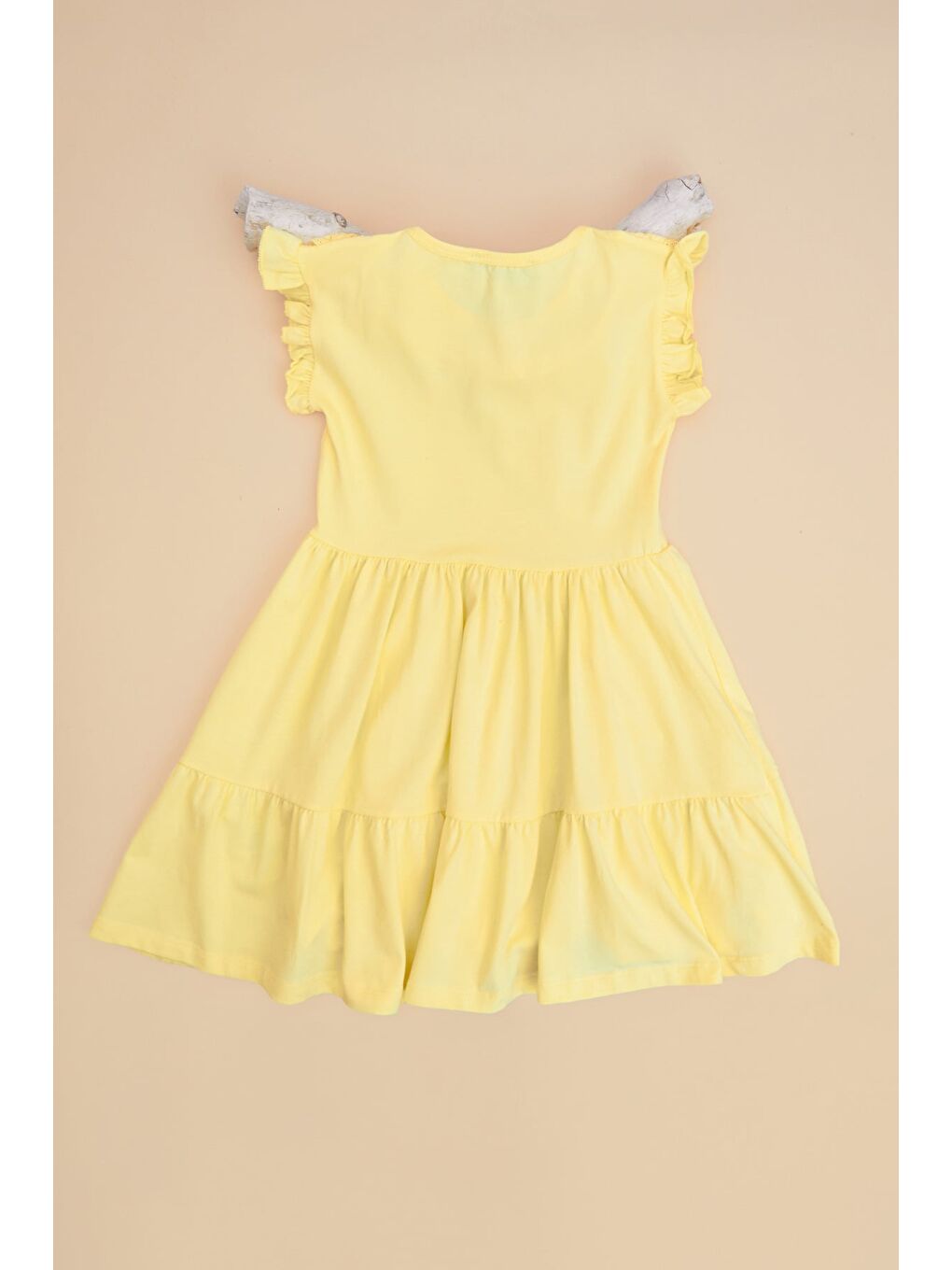 Sarı Dantelli Bisiklet Yaka Kız Çocuk Elbise-1
