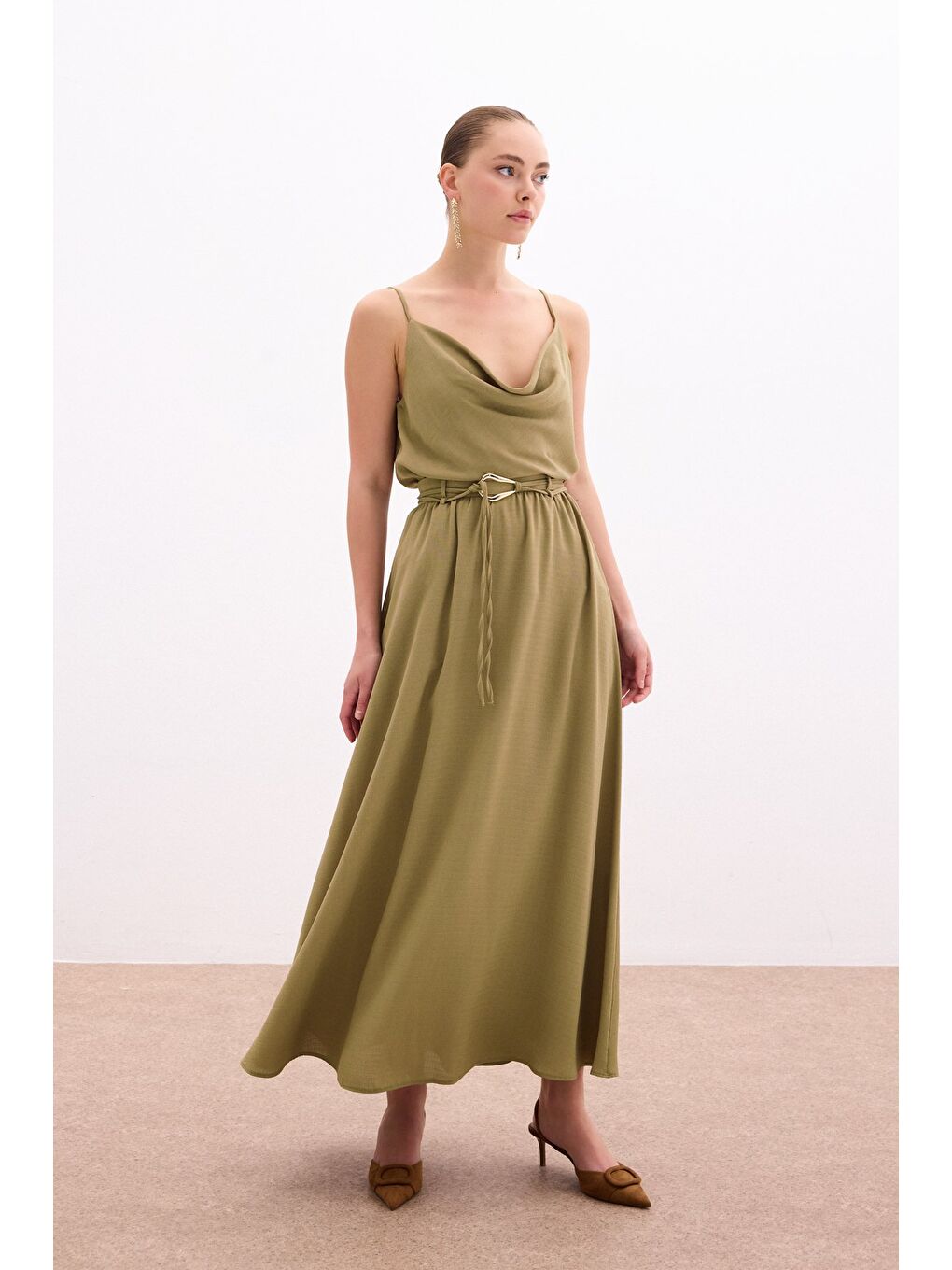 Kemerli Uzun Etek - Haki-2