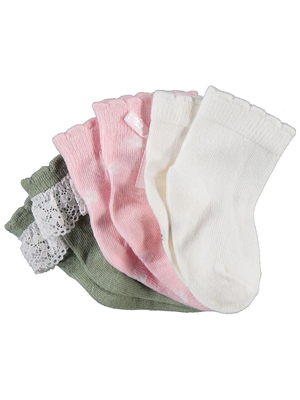 Beyaz Baby Dantel ve Fiyonk Aksesuarlı 3'lü 6-18 Ay Bebek Kız Çorap Set - Standart 12 Ay-2
