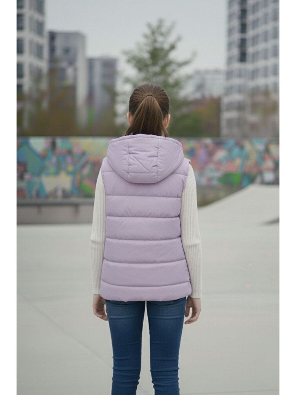 Lila Kız Çocuk Kapüşonlu Şişme Yelek-2