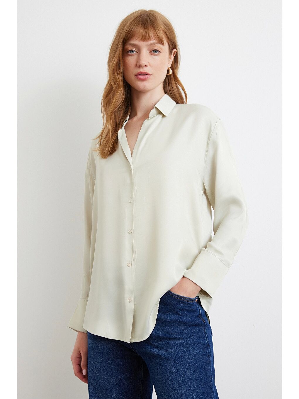 Viskon Saten Gömlek Gri