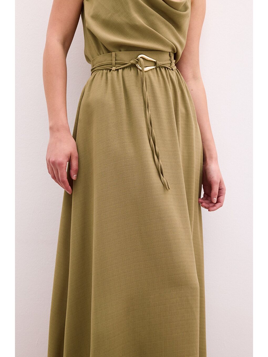 Kemerli Uzun Etek - Haki-5