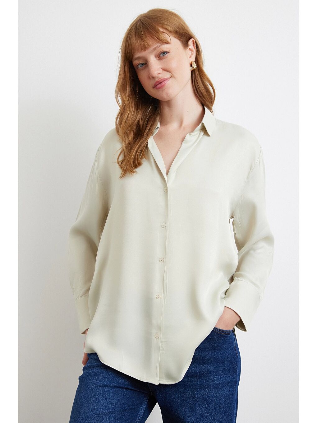 Viskon Saten Gömlek Gri-1