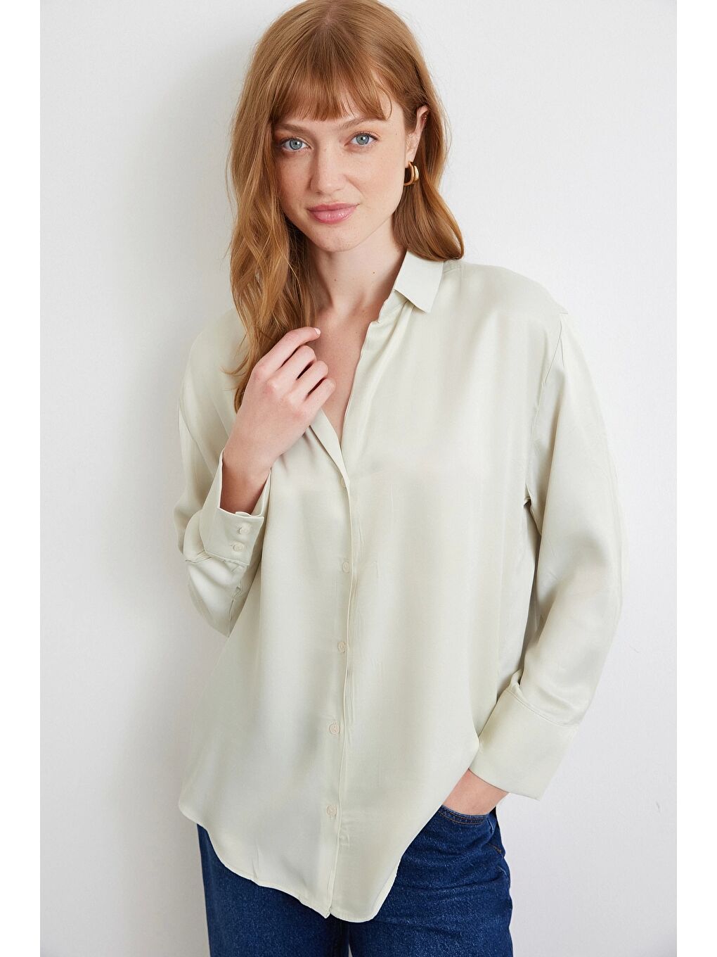 Viskon Saten Gömlek Gri-2