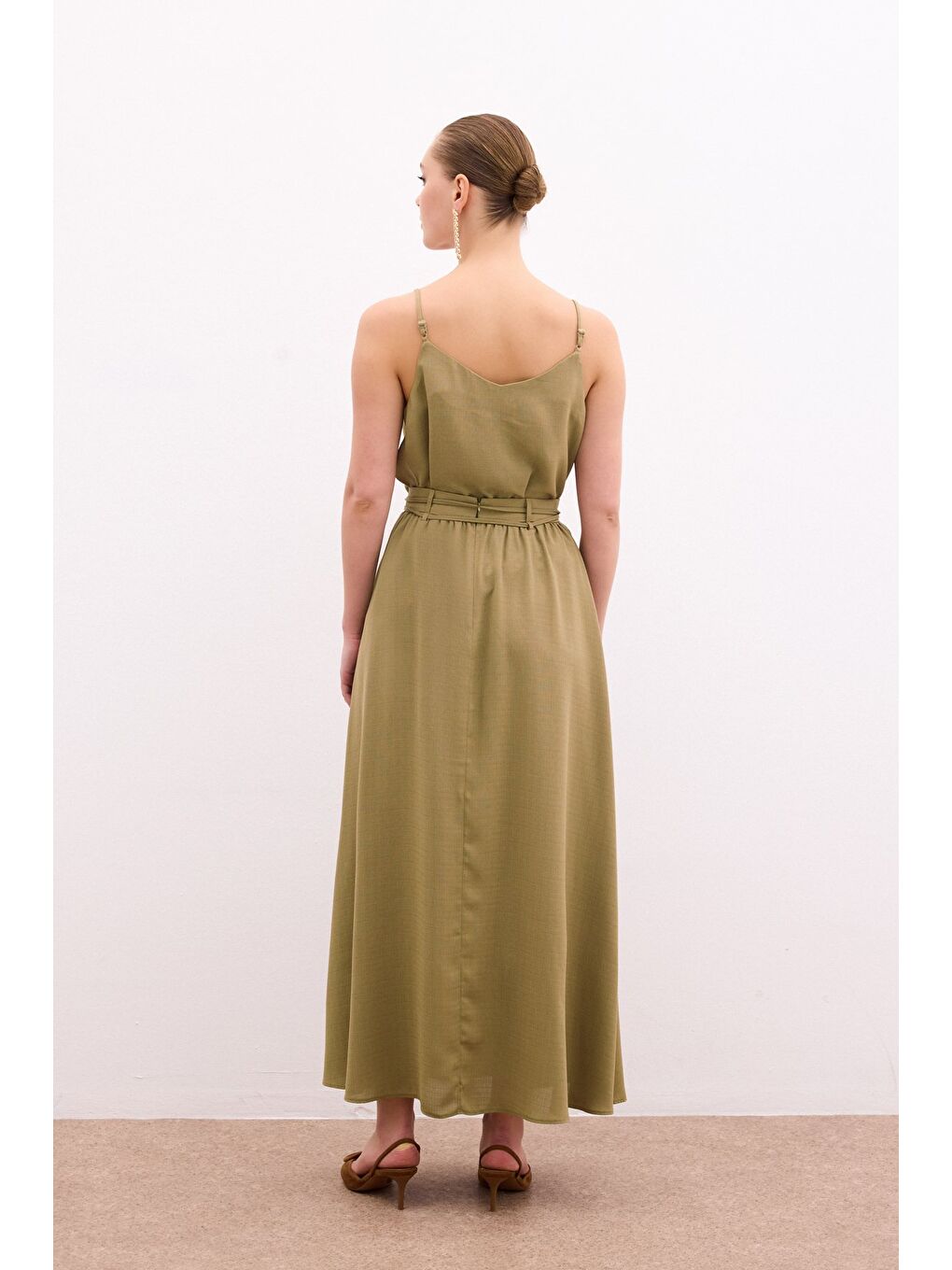 Kemerli Uzun Etek - Haki-7