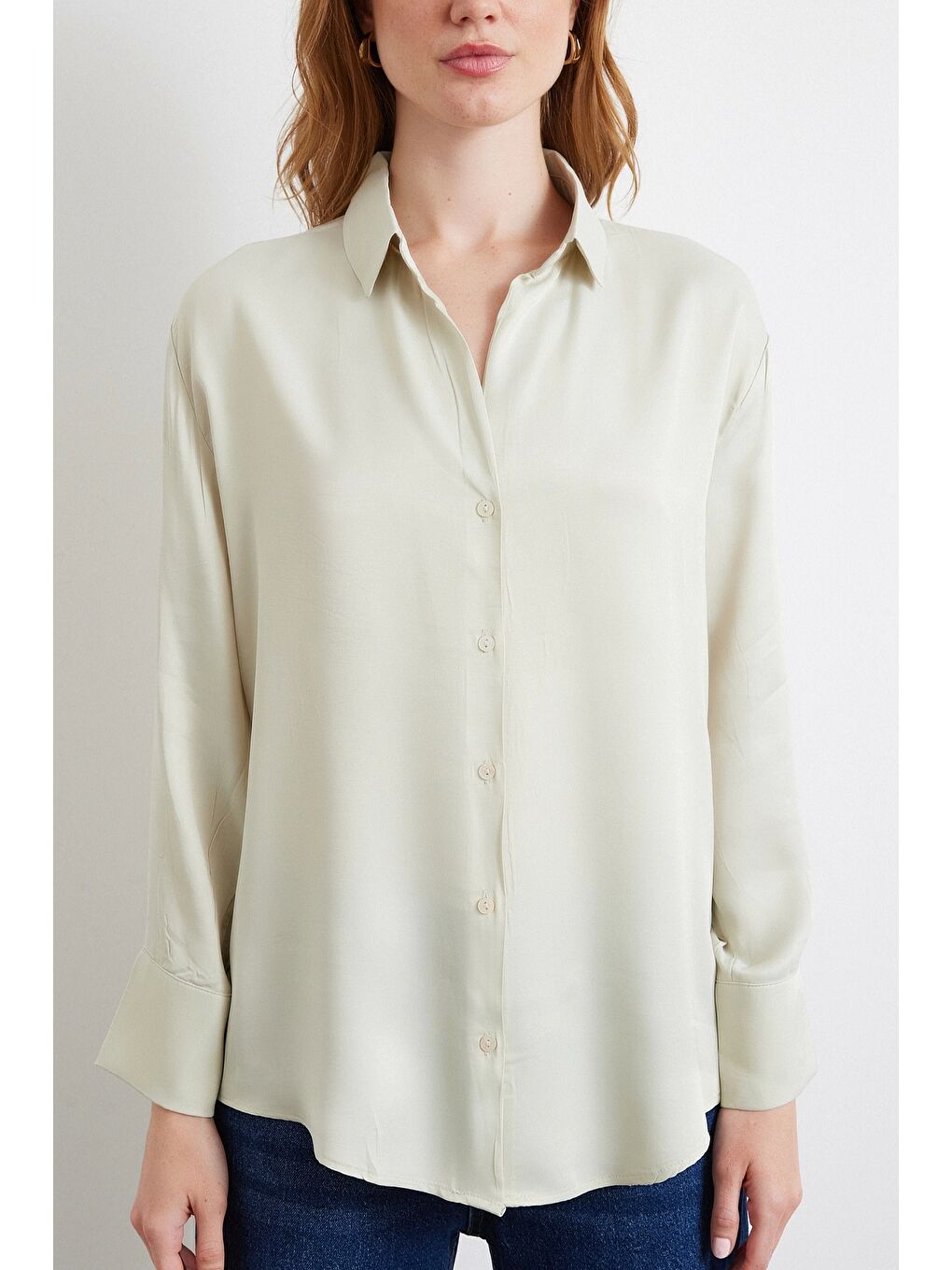 Viskon Saten Gömlek Gri-3