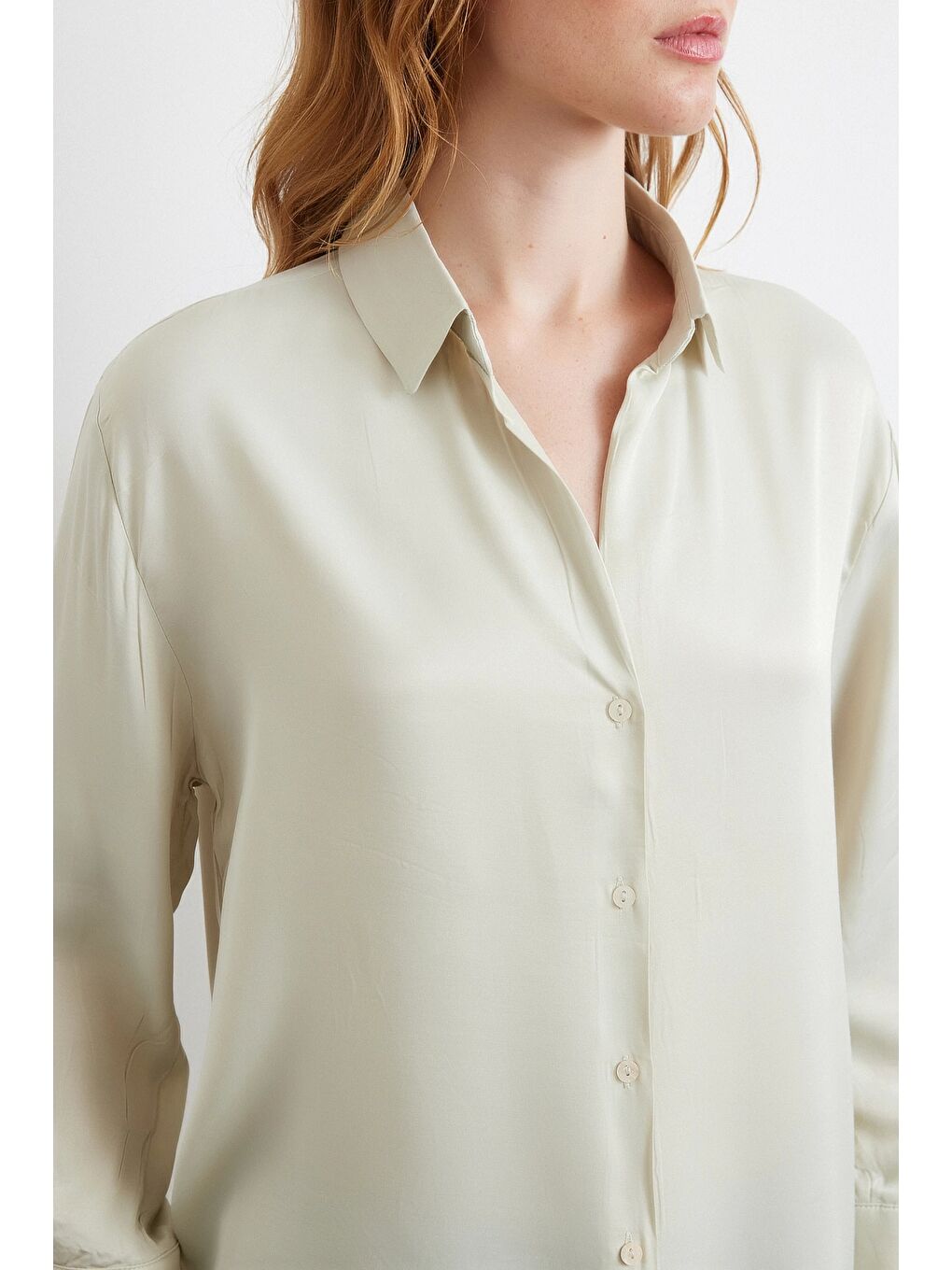 Viskon Saten Gömlek Gri-4