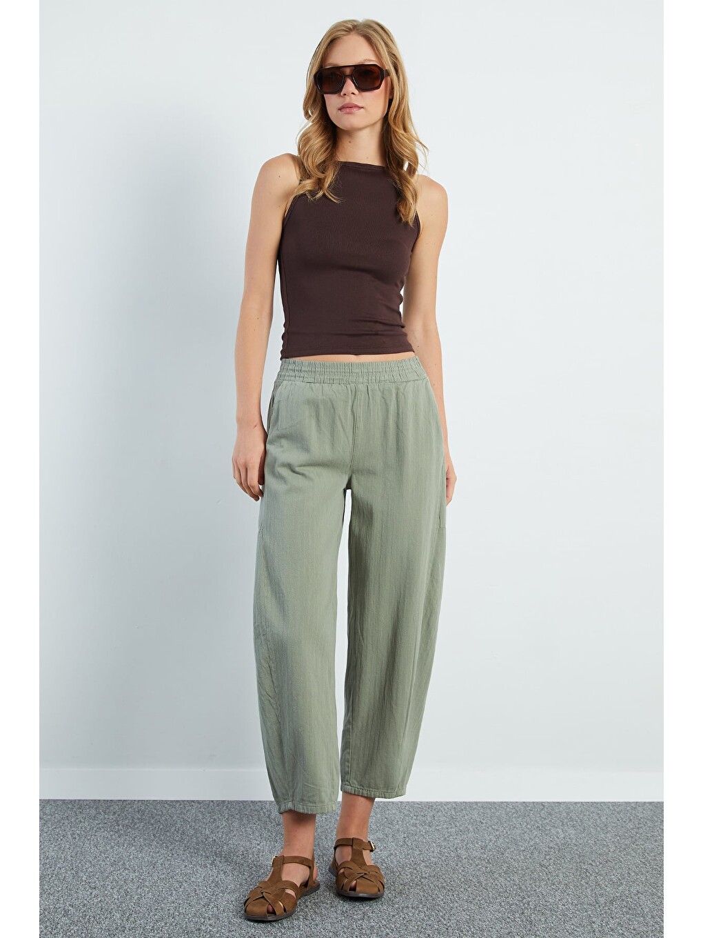 Haki Beli Lastikli Cepli Gabardin Pantolon