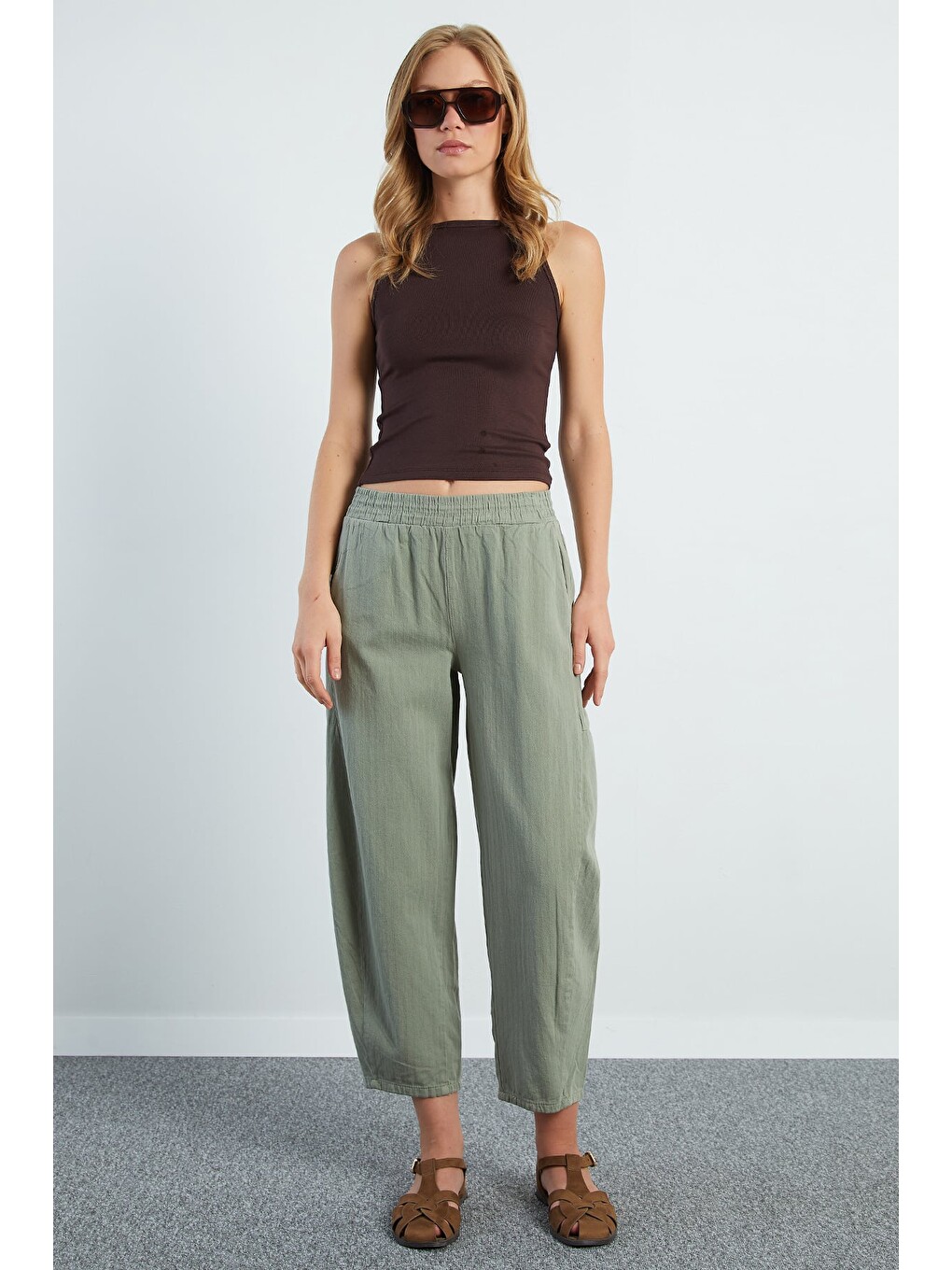Haki Beli Lastikli Cepli Gabardin Pantolon-1