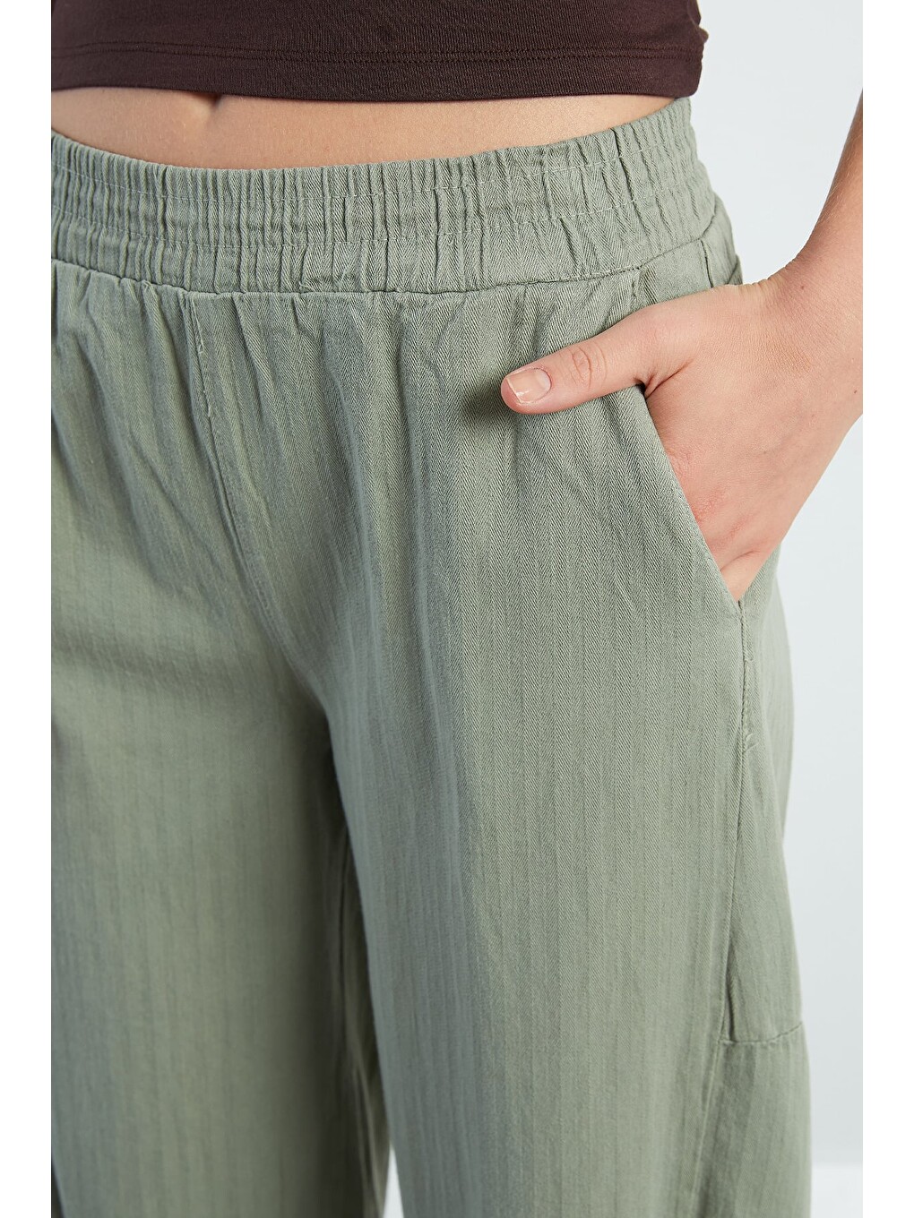 Haki Beli Lastikli Cepli Gabardin Pantolon-4