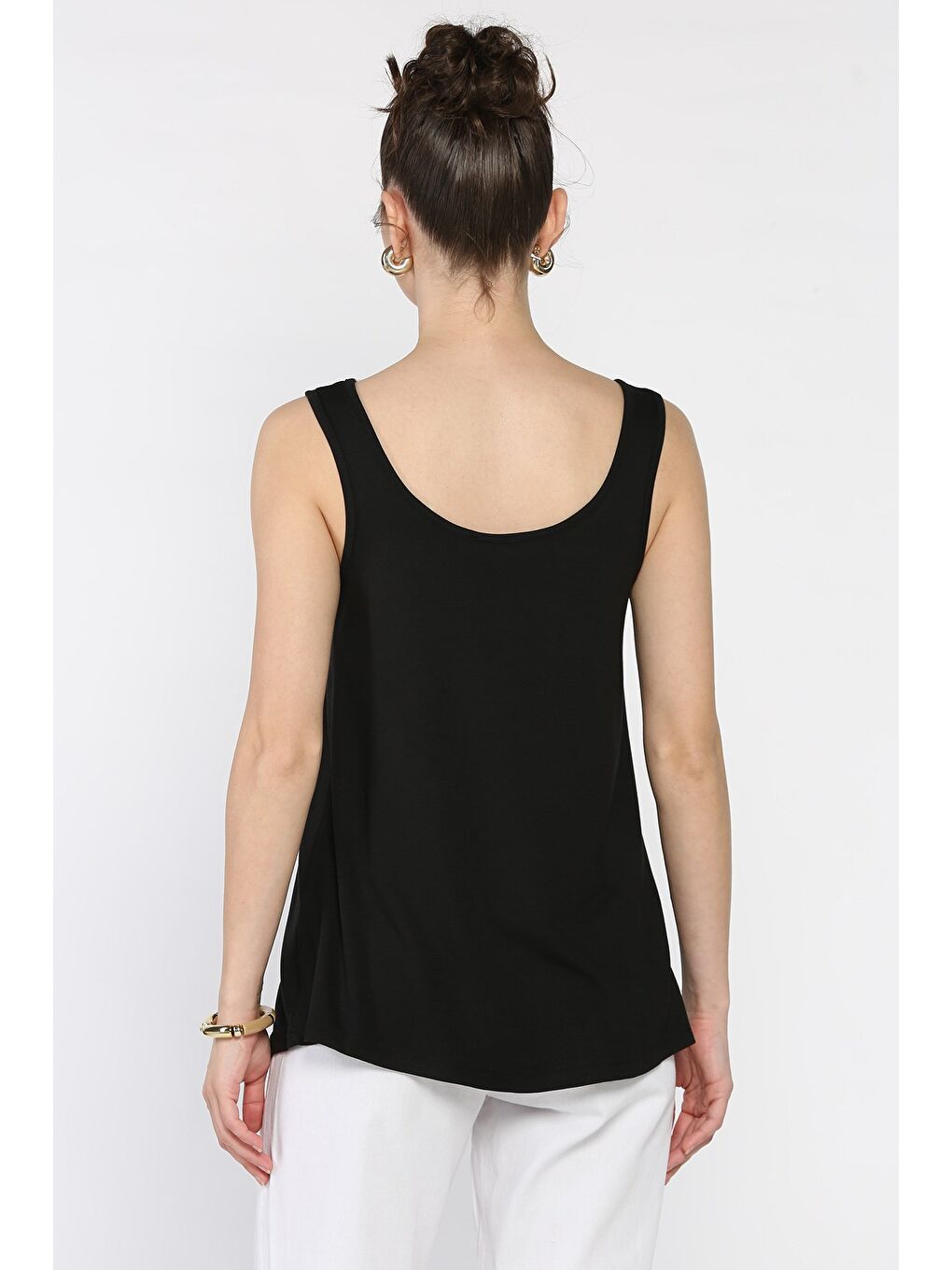 Siyah Kadın Kalın Askılı Elastanlı Sıfır Kol Bluz-2