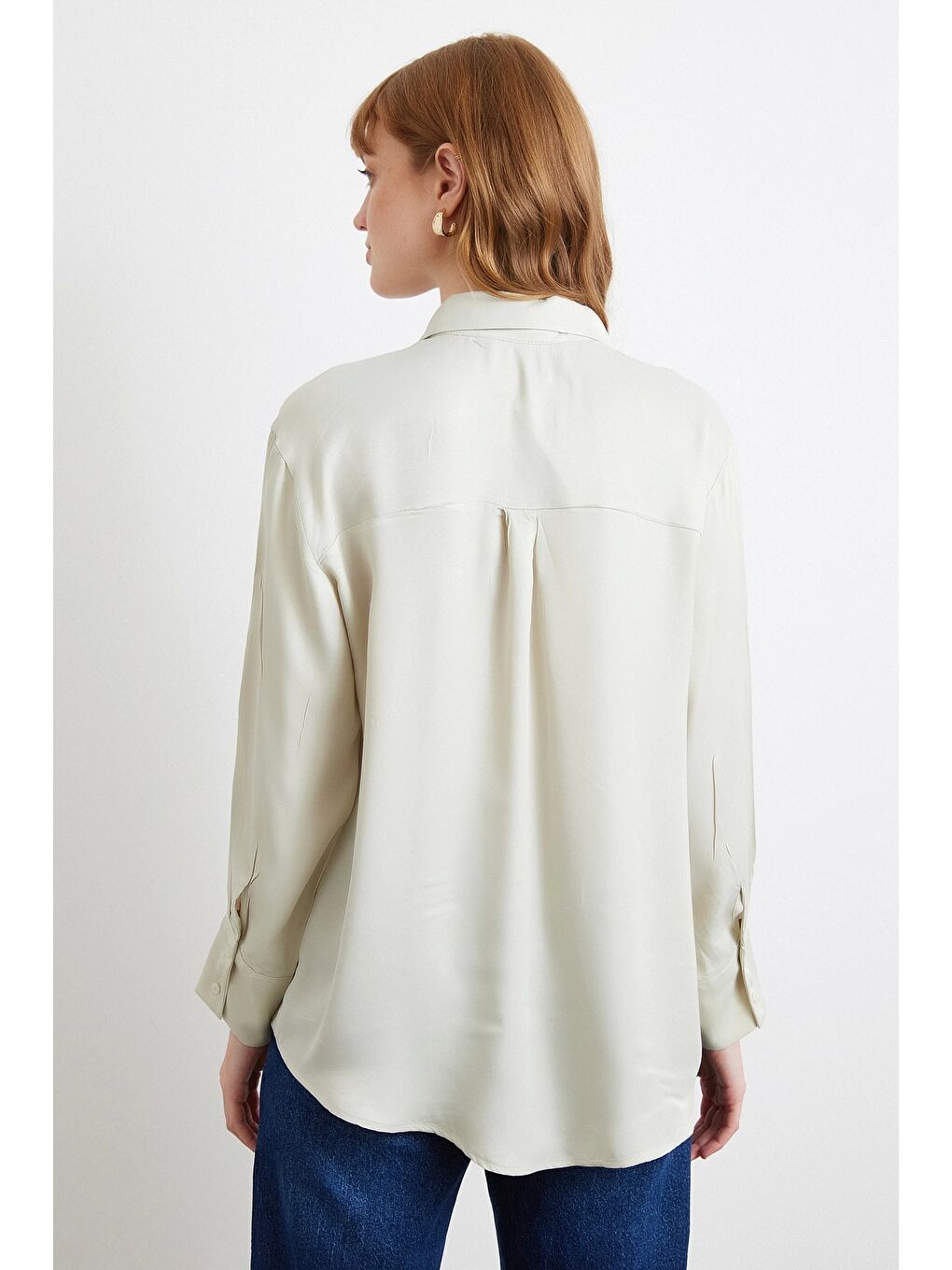 Viskon Saten Gömlek Gri-5