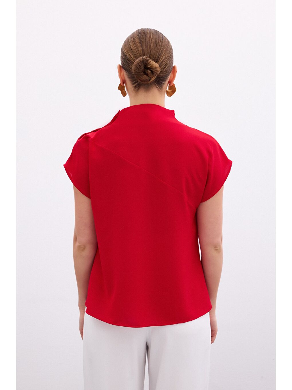 Tek Omuz Çıtçıtlı Bluz - Kırmızı-5