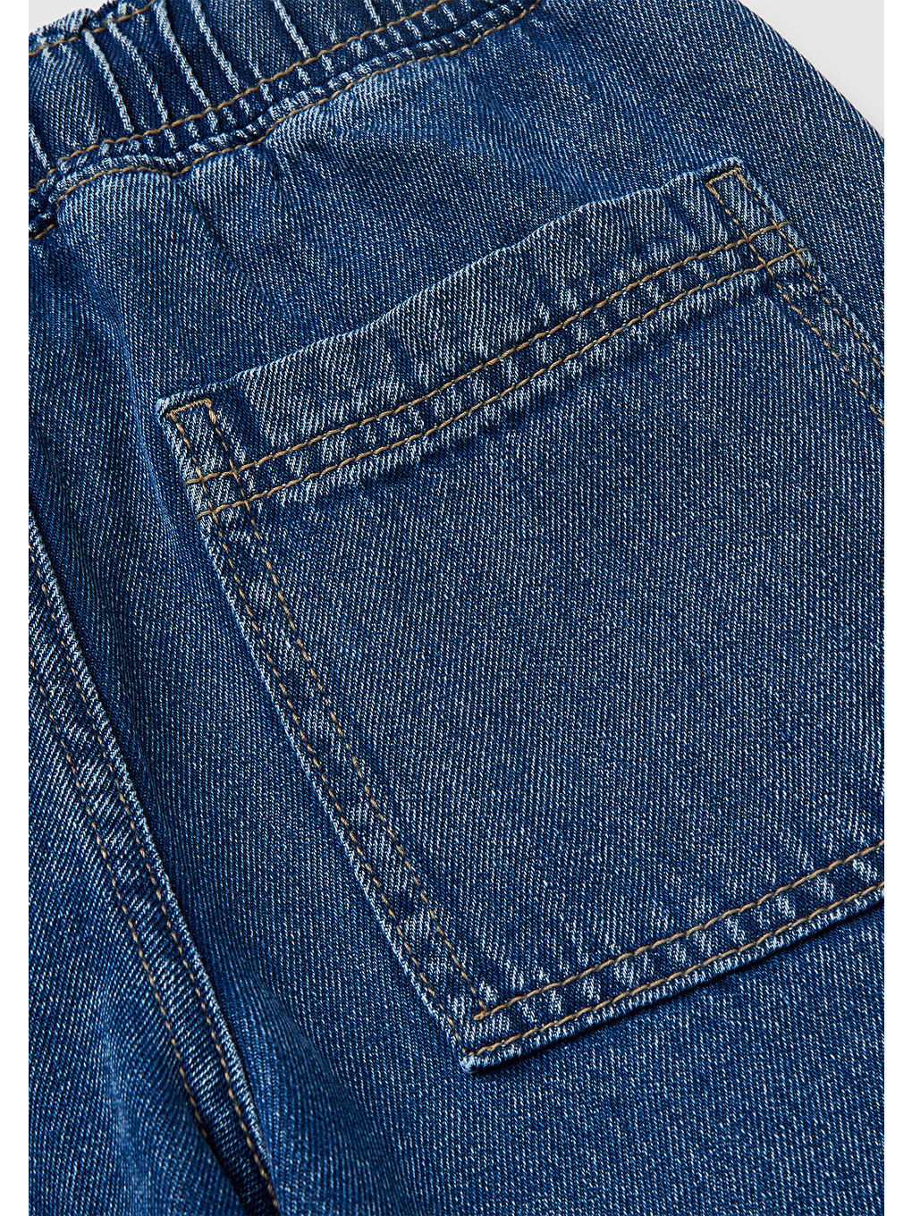 Erkek Çocuk Koyu Mavi Beli ve Paçası Büzgülü Denim Pantolon-2