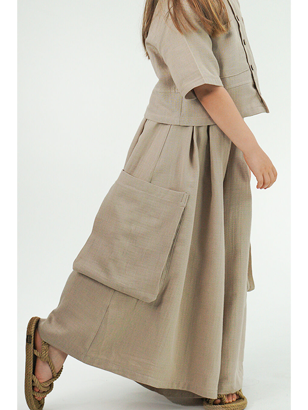 Bej Kız Çocuk Cali Vizon Müslin Pantolon Etek-2