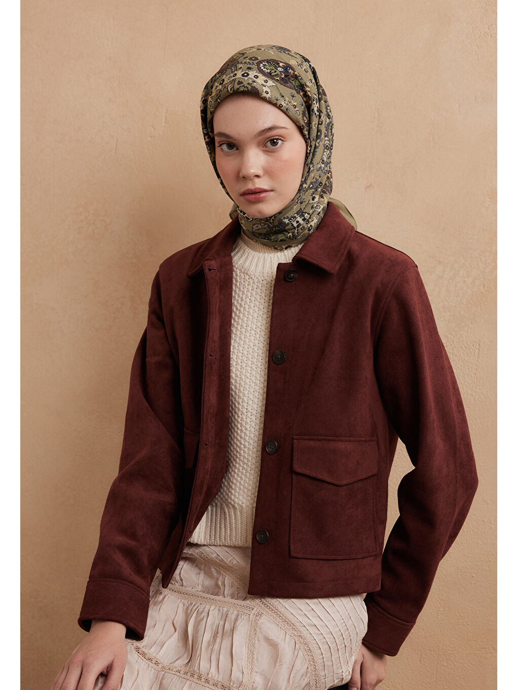 Enya Desen Pamuk İpek Eşarp Yeşil-2