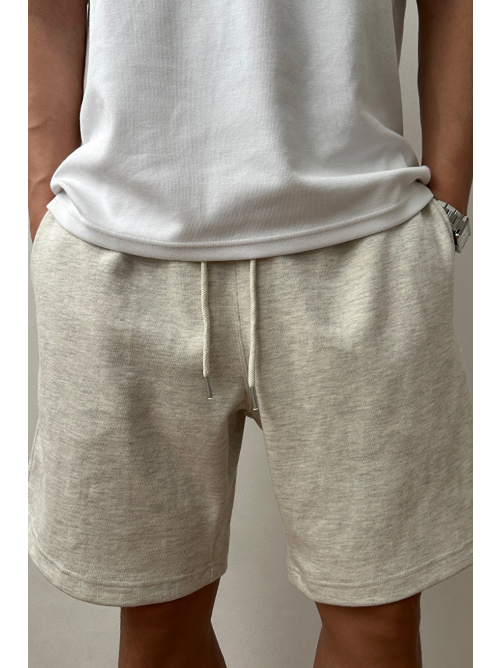 Erkek Comfort Fit Bej %100 Pamuk Şort   Bermuda-2