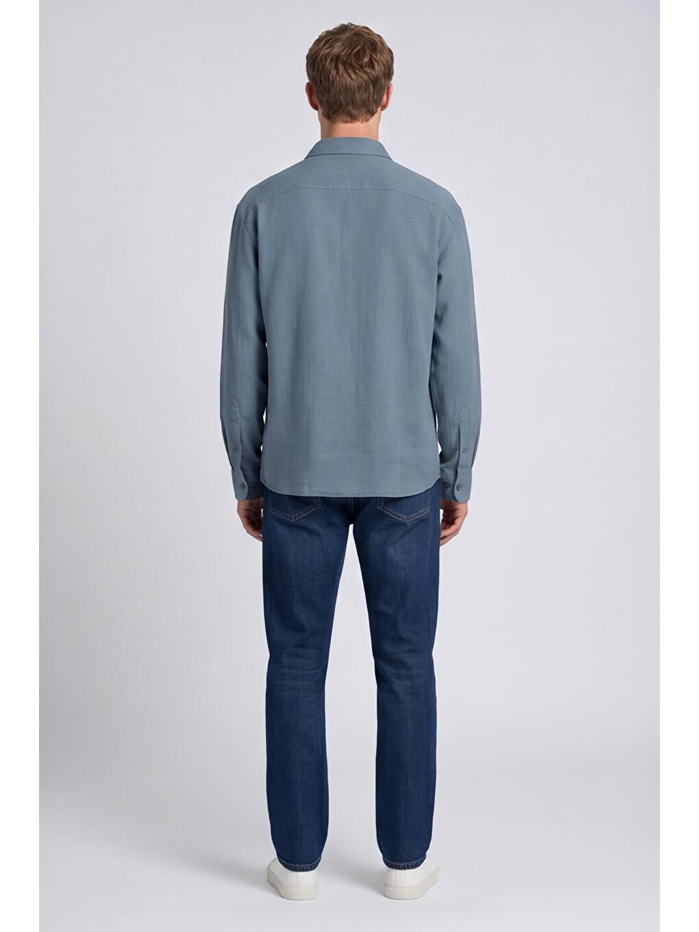 Erkek Mavi Normal Kesim Regular Fit %100 Pamuk Klasik Yaka Muslin Gömlek-3