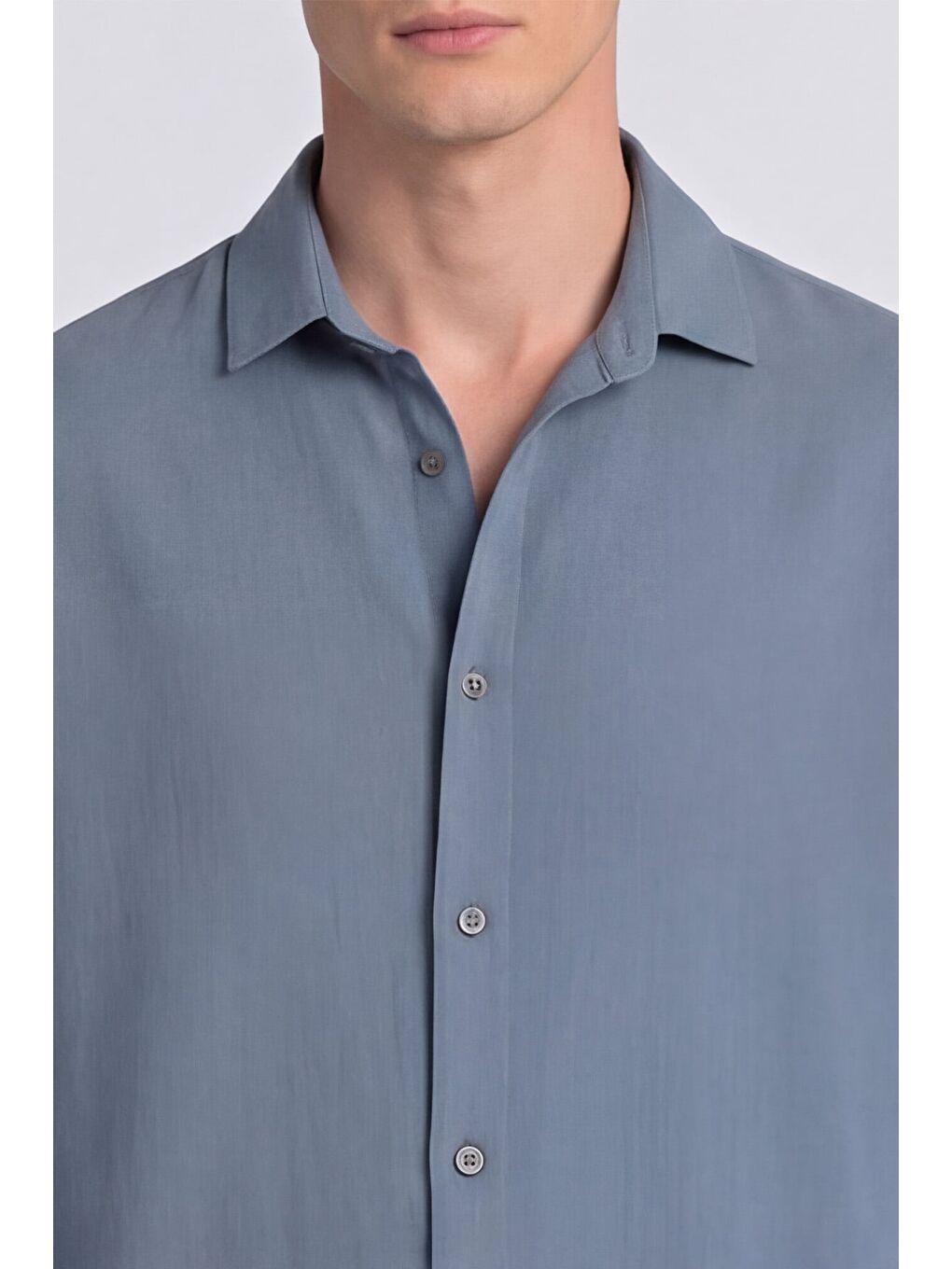 Erkek Mavi Normal Kesim Regular Fit %100 Pamuk Klasik Yaka Muslin Gömlek-4