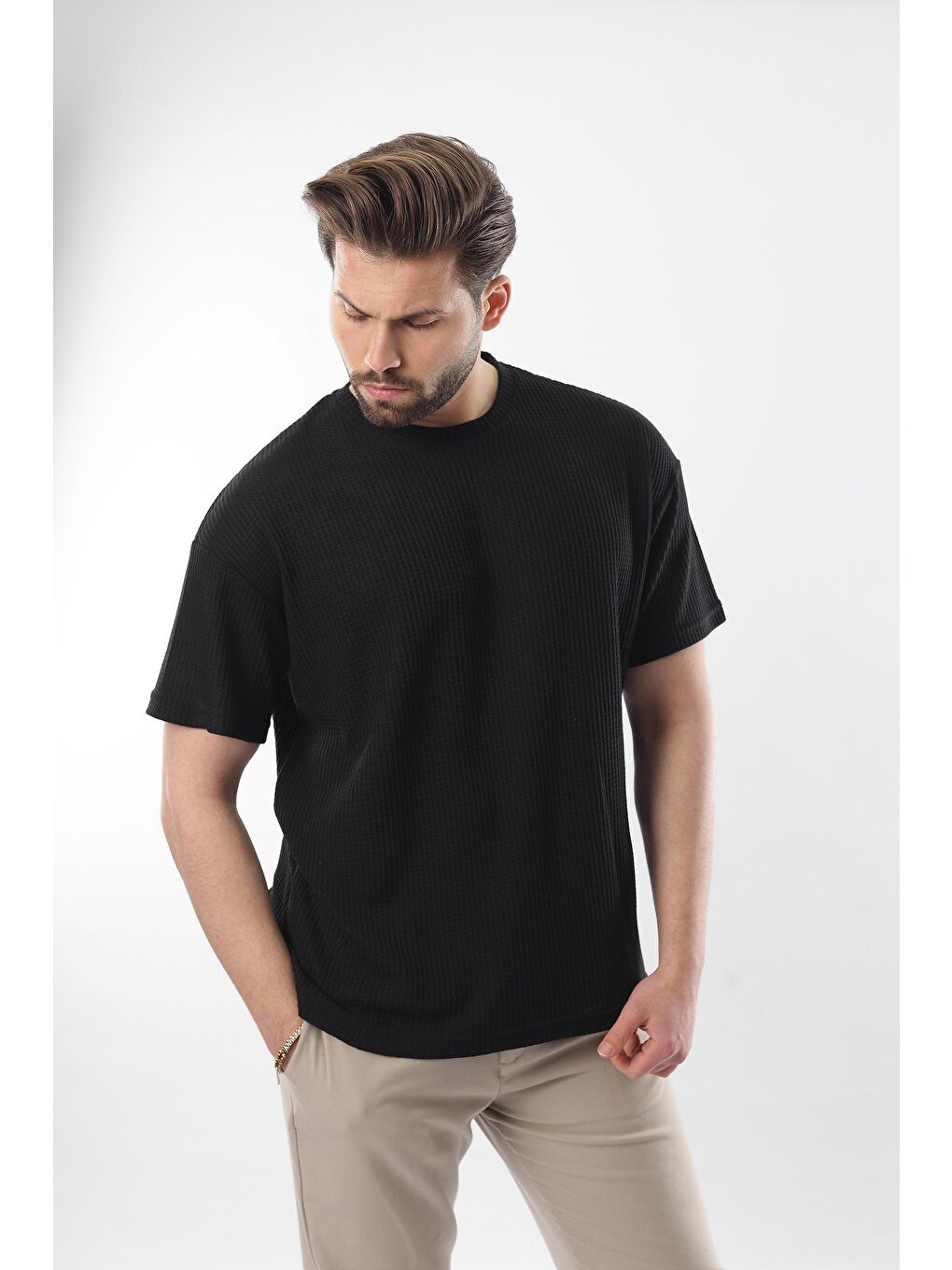 Siyah Bisiklet Yaka Erkek Tişört E7127-2