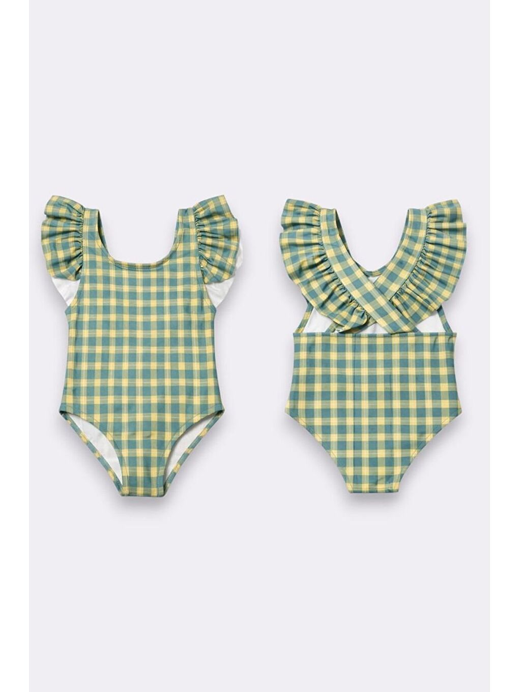 Haki Kız Çocuk Fırfır Detaylı Tasarım Çapraz Askılı Mayo 12731