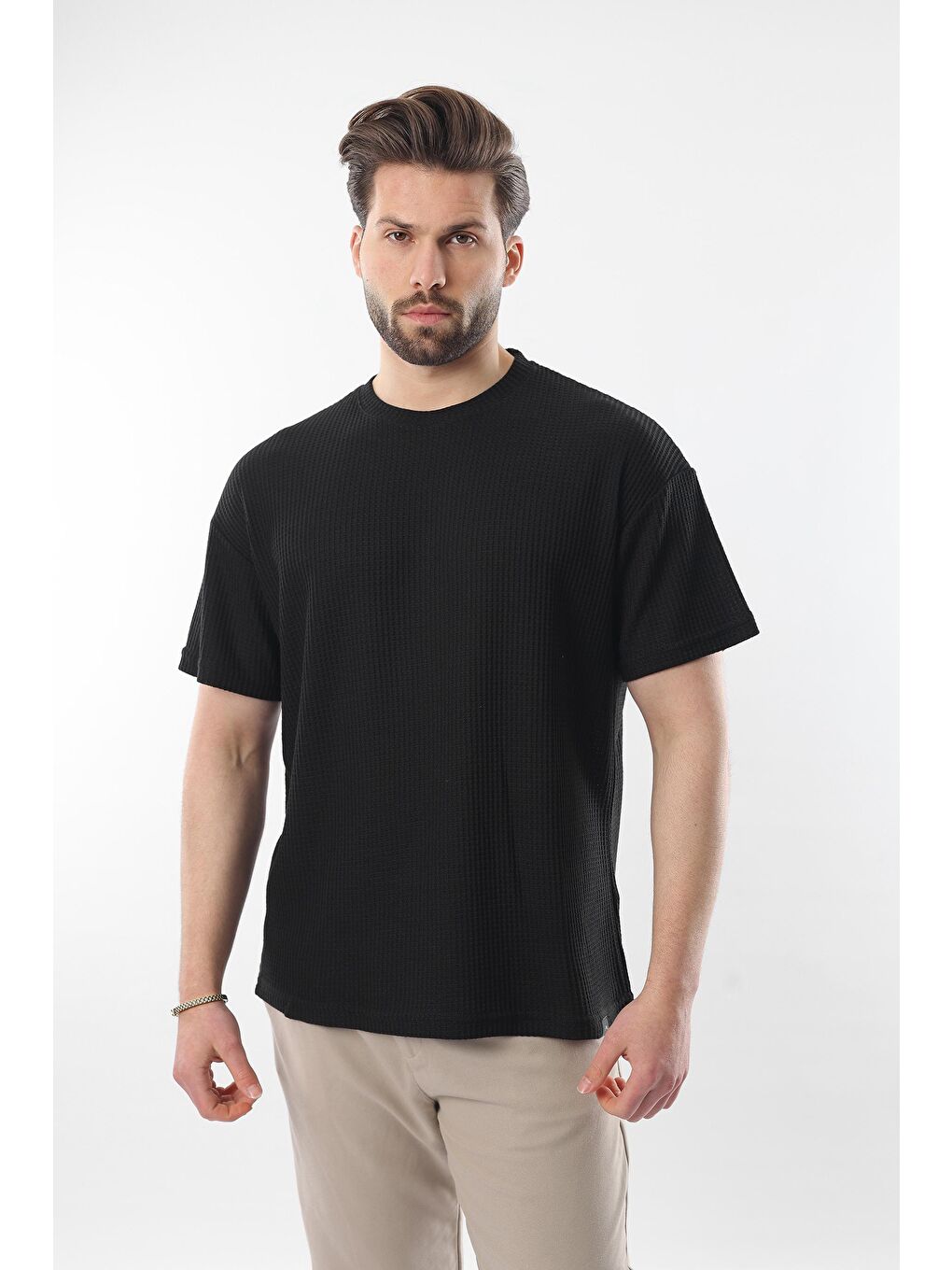 Siyah Bisiklet Yaka Erkek Tişört E7127-3