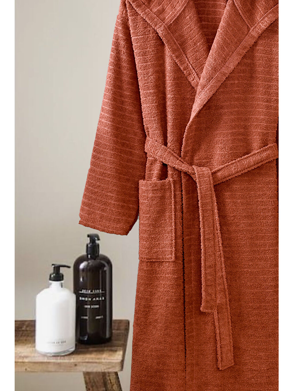 Kahverengi Yüksek Kalite Kapüşonlu Bornoz Antrasit %100 Pamuklu-1